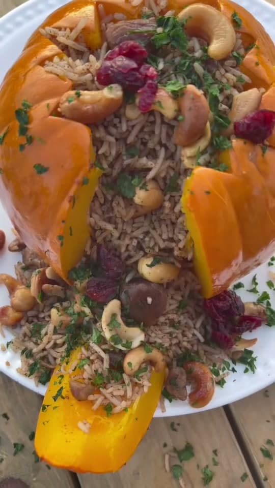 Pumpkin Stuffed with Chestnut Fall Spiced Rice