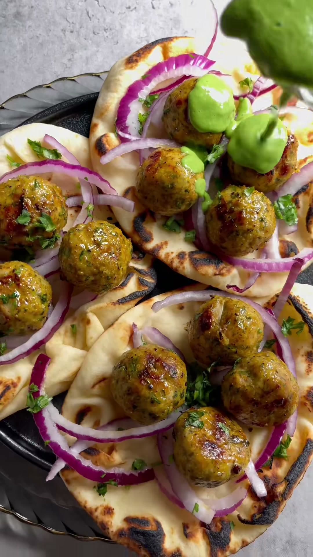 Chicken Meatball Wraps with Herb Chutney